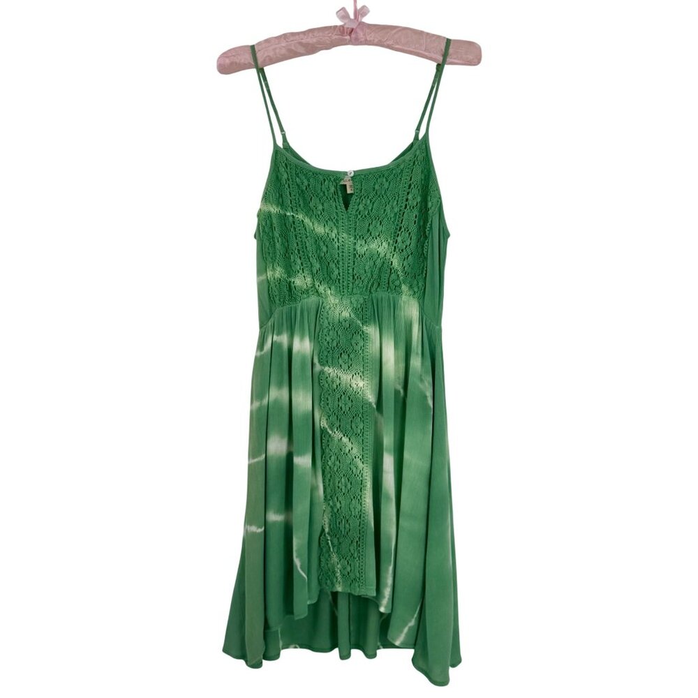 NWOT Green Crochet Tie Dye Mini Slip Dress S | Boho Grunge Fairycore Whimsigoth - Picture 1 of 16